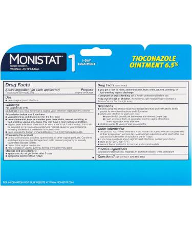Monistat 1-Day Yeast Infection Treatment | Tioconazole Ointment | 1 Count Pack - Buy Online on GoSupps.com