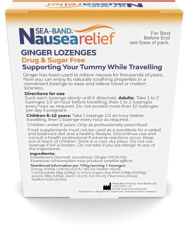 Sea-Band Nausea Relief Sugar Free for Motion and Travel Sickness - Ginger Lozenges - 24 Gummies - Buy Online on GoSupps.com