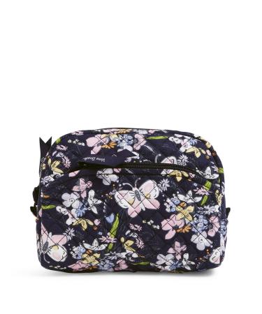 Vera Bradley Women's Cotton Medium Cosmetic Makeup Organizer Bag One Size Bloom Boom Navy - Recycled Cotton