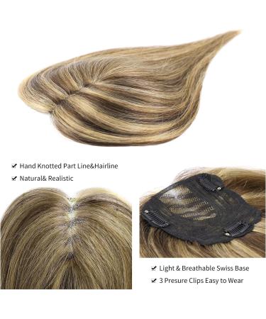 10 Inch Real Human Hair Topper for Thinning Hair Women - Medium Brown with Warm Highlights - Buy Online on GoSupps.com