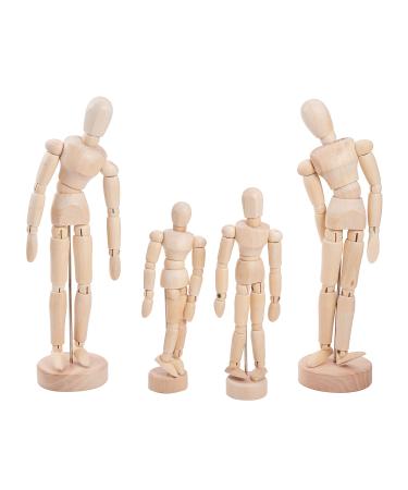 WANDIC Wooden Manikin Blockhead, 4 Pcs Wood Artist Figure Doll Model for Sketch Charcoal Home Office Desk Decoration Gift Wood Manikins-medium Size