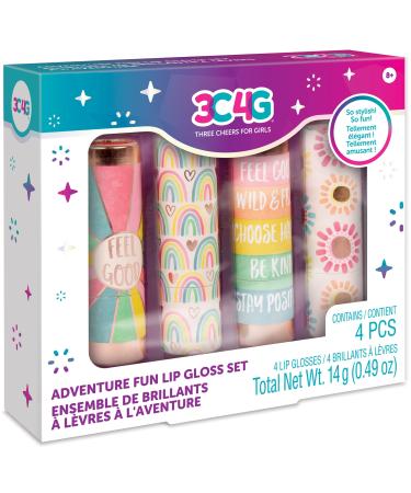 Make It Real 3C4G: Adventure Fun: Lip Gloss Set - 4 Piece Scented Lip Gloss Sticks  Cherry-Peach-Grape-Strawberry On The Go for Adventurous & Stylish Tweens & Girls  Three Cheers for Girls  Ages 8+ Adventure Lip Gloss