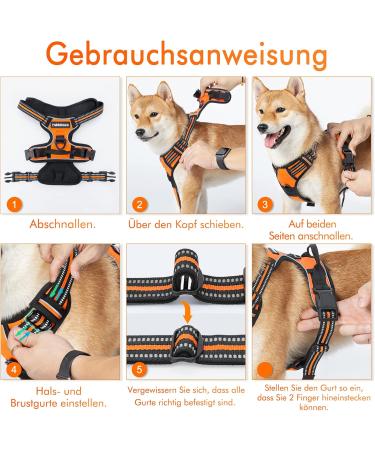 Rabbitgoo Adjustable Dog Harness for Medium & Large Dogs - No Pull Breathable with Reflex Stripes - Safe Control Guide in Orange XL (1 Pack) - Buy Online on GoSupps.com