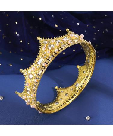 Baroque Vintage Rhinestone Pearl Wedding Tiara for Men - Champagne Gold Crown for Cosplay, Homecoming & Birthday Party - Buy Online on GoSupps.com