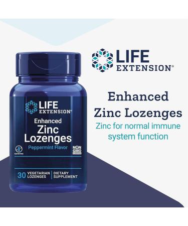 Life Extension Enhanced Zinc Lozenges - 30 Vegan Peppermint Flavored Lozenges | Lab Tested, Gluten-Free, Non-GMO, Vegetarian & SOYA-Free - Buy Online on GoSupps.com