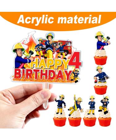 Birthday Cake Decoration Fire Brigade Birthday Decoration 4 Years Boys Fireman Cake Decoration Fireman Cake Topper for Children Birthday Cake Decoration - Buy Online on GoSupps.com