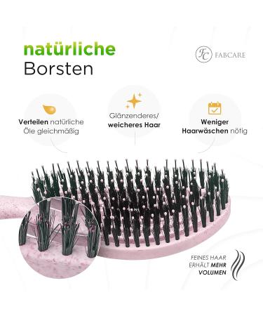 Fabcare Organic Hairbrush - Wild Boar Bristles Round Detangler Brush for All Hair Types | Pink - Includes Ebook Professional Hair Care - Buy Online on GoSupps.com