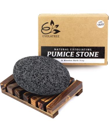 Evolatree Pumice Stone for Feet - Lava Foot Scrub, Cleaning & Exfoliating Dead Skin, Corn & Callus Remover for Hands Heels - Shower Bath Foot Scrubber & Scraper Pedicure Care w/ Bonus Wooden Soap Tray Pumice Stone w/ Tray