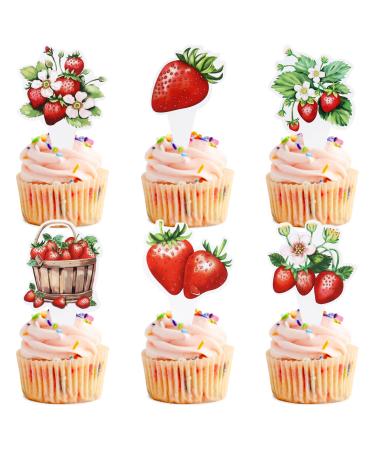 Keaziu 36 Pack Red Strawberry Cupcake Toppers Strawberry Theme Party Cupcake Picks for Birthday Wedding Party Baby Shower Summer Garden Party Decoration Supplies Strawberry 2024-2