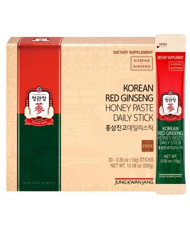 JUNG KWAN JANG Korean Red Ginseng Honey Paste Daily Stick | Poria Mushroom Rehmannia Extract Hong Sam Jin Go Daily | Natural Energy Booster for Men & Women Pre Workout | 30 Count