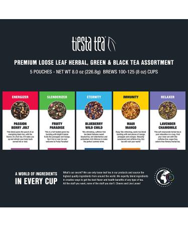 Tiesta Tea - Top Loose Leaf Tea Gift Box | 5 Pouches | High to Non-Caffeinated | Hot & Iced Tea Variety Pack with Green, Herbal, Black & Fruit Tea Bags - Buy Online on GoSupps.com