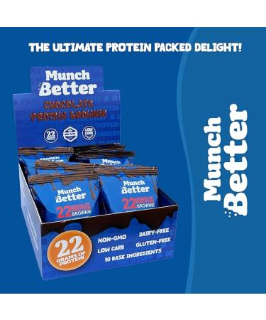 Munch Better 22g Protein Brownie Gluten Free Dairy Free10g Collagen Non GMO High Protein Bar Chocolate Fudge Texture - 8 Count Box (Chocolate) - Buy Online on GoSupps.com
