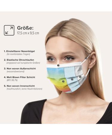 HARD 50pc Disposable Face Masks Made in Germany | CE Certified Triple Layer Filtration 99.78% | Elastic Earloops | Rainbow Classic Design - Buy Online on GoSupps.com