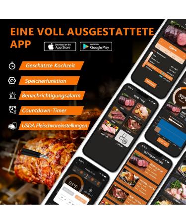 Airmsen Wireless Meat Thermometer - 110m Bluetooth Digital BBQ Grill Thermometer with IPX7 | Perfect Oven & Kitchen Cooking App for Meat Lovers - Buy Online on GoSupps.com