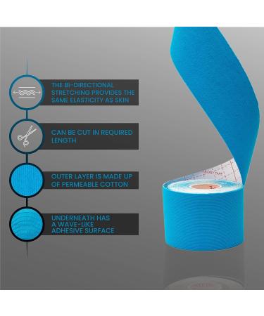CHOKAS Kinesiology Tape 5m Roll - Waterproof Therapeutic Sports Tape for Pain Relief - Shoulder, Ankle, Elbow, Wrist, Knee Support - Blue - Buy Online on GoSupps.com