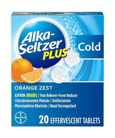 Alka-Seltzer Plus Cold Medicine Orange Zest Effervescent Tablets with Pain Reliever/Fever Reducer Orange Zest 20 Count