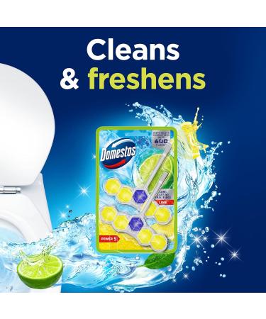 Domestos Power 5 Lime Toilet Rim Blocks toilet freshener with a long-lasting fragrance clean and freshen for up to 300 flushes 2x 50 g - Buy Online on GoSupps.com