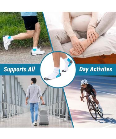 360 RELIEF Compression Ankle Socks - Sprained Ankle Supports for Plantar Fasciitis, Foot Swelling, Heel Spurs, Pregnancy - L/XL White/Blue + Mesh Laundry Bag - Buy Online on GoSupps.com