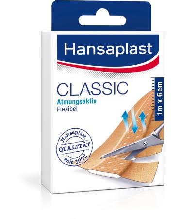 Hansaplast Classic Pflaster 1 m x 6 cm cutting wound plasters in meter goods with extra strong adhesive power flexible and breathable booklet 1 piece (1 Pack) 1M x 6cm