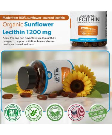 TRUEMED Organic Sunflower Lecithin 1200mg Soy-Free Lecithin Supplement for Brain Heart Nerve & Liver Support Cognitive Health Non-GMO 100 Softgels (Made in USA) - Buy Online on GoSupps.com