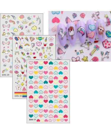 JMEOWIO 18 Sheets Cute Nail Stickers for Kids Nail Art Stickers Decals Self-Adhesive Rainbow Heart Flower Fruit Nail Supplies Nail Art Design Decoration Accessories - Buy Online on GoSupps.com