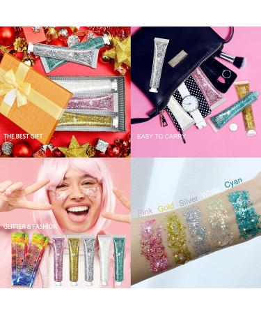 Chunky Glitter Gel for Face, Eyes, Lips & Nails - Christmas Party Makeup, Rave Accessories - Gold Laser Powder - Buy Online on GoSupps.com