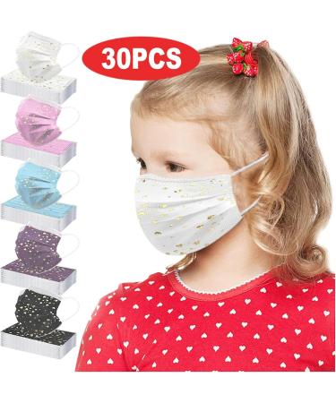 30PC Kids Lace 4 Ply Disposable_Face_Mask Breathable Elastic Earloops for Boys Girls Daliy Use - Buy Online on GoSupps.com