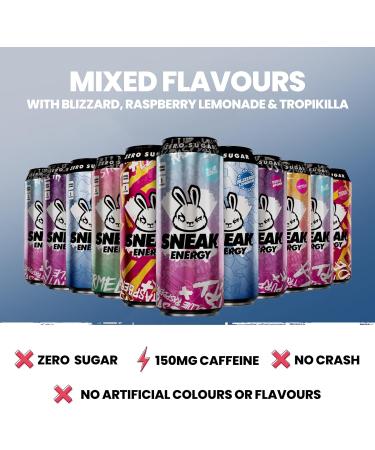 SNEAK | Cans Mixed Flavours with Blizzard Raspberry Lemonade & Tropikilla | Zero Sugar Low-Calorie Energy Drink for Sustained Concentration & Focus | 500ml x 12 - Buy Online on GoSupps.com