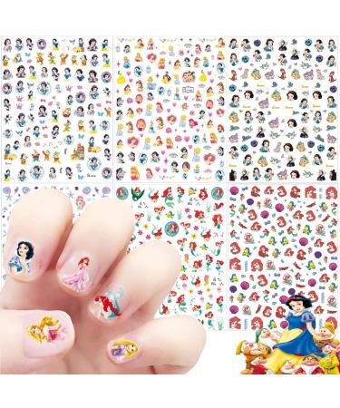 6 Sheets Cute Nail Art Stickers Cartoon Nail Decals 3D Self Adhesive Designer Nail Stickers Nail Art Supplies Mermaid Nail Stickers for Women Girls Nail Decoration Accessory (Princess)