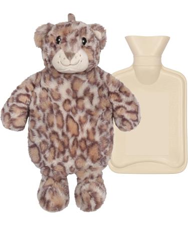 Leopard Hot Water Bottle with Soft Cover | 1L Natural Rubber | Warmth & Comfort for All - Buy Online on GoSupps.com