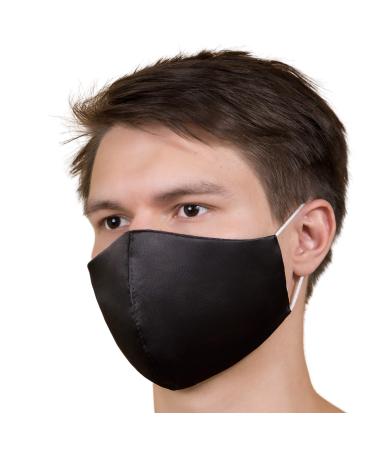 Identity LNGR satin-silk face mask for women washable Christmas cotton mask and flower pattern reusable with filter bag 4-layer fabric cover Black satin