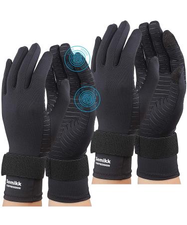 2 Pairs Full Finger Arthritis Gloves for Women Men Copper Infused Compression Gloves for Wrist Support with Strap Small-Medium Black - Full Finger(2 Pairs)