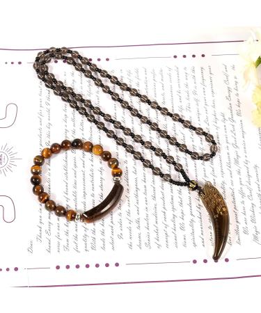 Soulnioi Tiger's Eye Bridge Bracelet & Vintage Obsidian Wolf Tooth Necklace Set - Buy Online on GoSupps.com
