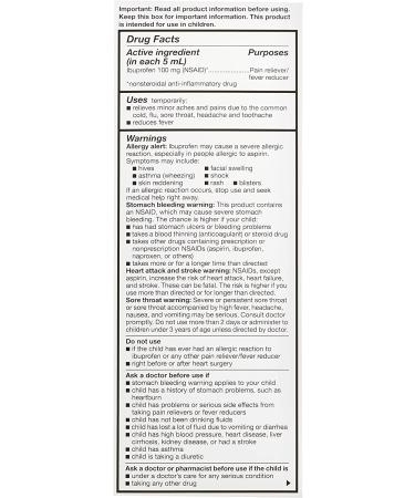 Rite Aid Children's Ibuprofen Ages 2-11 Bubble Gum - 8 oz | Kids Pain & Fever Relief | 100 mg/5 mL Oral Suspension for Children | Alcohol & Gluten Free - Buy Online on GoSupps.com