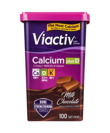 Viactiv Calcium +Vitamin D3 Supplement Soft Chews Milk Chocolate 100 Chews