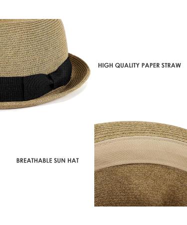 AKIO&AQUIRAX Short Brim Paper Straw Fedora Hat | Adjustable Sun Hat for Men & Women - Dark1, Medium - Buy Online on GoSupps.com