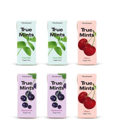 True Mints - 6 Set |Try set |2x fresh mint |2x black johsanberry |2x cherry - vegetable and sugar -free pastilles 6 x 13g 78 g test set 3 varieties 6 x 13g - Buy Online on GoSupps.com