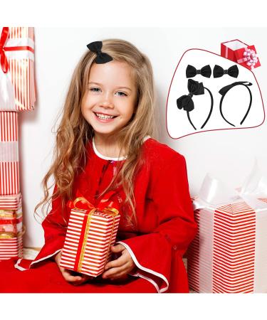 Greoer 2 Pieces Black Ribbon Headband Satin Black Bowknot Hairband with 2 Pieces Black Hair Bows Bow Headband Hair Accessories for Girls for Birthday Daily Decoration Back to School Accessories - Buy Online on GoSupps.com