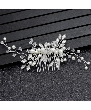 KINDOYO Bridal Hair Clip Comb - Rhinestone Pearl Hair Comb Slides Hair Pins Wedding Prom Birthday Party Hair Accessories Headpiece Hair Clips Silver - Buy Online on GoSupps.com