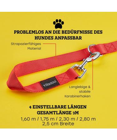 Vitazoo 3m Nylon Dog Leash - Adjustable Guide Lines with Carabiners for All Dog Sizes - Graphite & Red - Buy Online on GoSupps.com