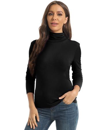 Women's Casual Long Sleeve Turtleneck Tops Slim Fitted Lightweight Base Layer Shirts XX-Large Black