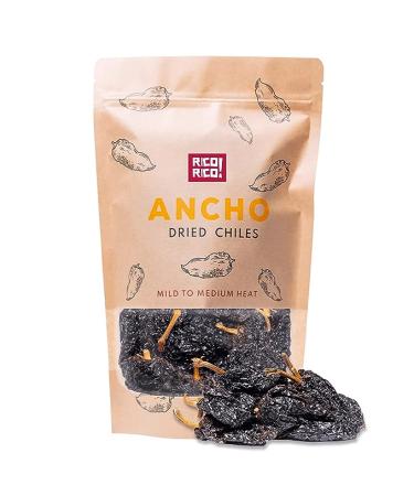 RICO RICO - Dried Ancho Chiles, 8 Oz - Premium Dried Chiles, Great for Birria Sauce, Mexican Mole, Enchiladas, Salsas, Pozole, Mild to Medium Heat, Sweet & Smoky Flavor. 100% Natural Dried Chili Peppers, Resealable in Kraft Bag by RICO RICO