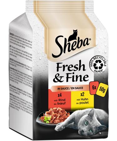 Sheba Fresh & Fine in sauce - high -quality cat wet food - beef and chicken - for daily variety in the extra small portion bag - 36 x 50g
