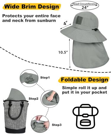 Outdoor Solar Hat for Men | Foldable Bucket Hat with UV Protection | Summer Cap with Neck Protection for Hiking Safari Beach - Gray - Buy Online on GoSupps.com