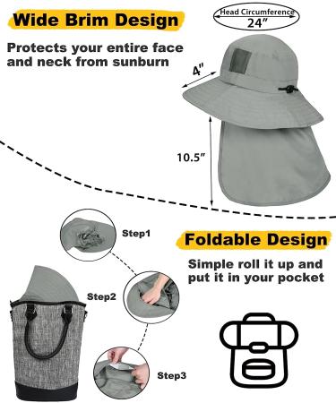 Men's Wide Brim Sun Hat with Neck Flap - Grey | Outdoor Fishing Safari Cap - Buy Online on GoSupps.com