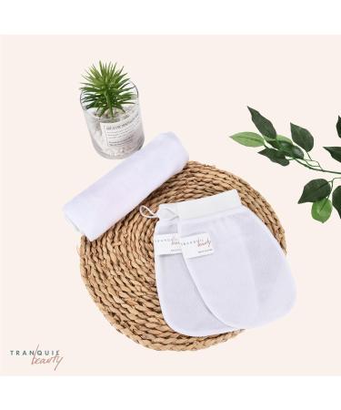 Tranquil Beauty Exfoliating Gloves - 2pcs Charcoal Infused Body Scrub Gloves for Bath & Shower - Deep Exfoliator for Dry Skin - Hammam Style - Buy Online on GoSupps.com