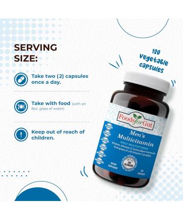 Foods For Gut Men's Multivitamin Formula | 120 Vegetarian Capsules | with Zinc, Manganese & Calcium | Multivitamins D, C, A, E, & B-Vitamins | All-in-One Multimineral & Multivitamin - Buy Online on GoSupps.com