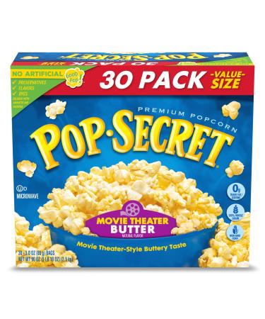 Pop Secret Popcorn, Movie Theater Butter, 3 oz Microwave Bags, 30Count Movie Theater Butter 3 Ounce (Pack of 30)