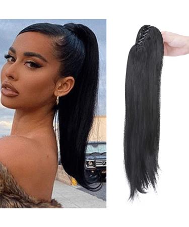 Ponytail extension hair part braid ponytail hair piece with bracket smooth lightly wavy cocks like real hair 55.8cm dark black black
