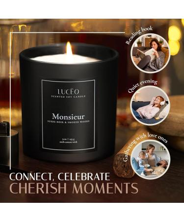 Premium Monsieur Candle | Suede Noir & Smoked Woods | Hand-Poured Luxury Soy Candles | Vegan & Paraffin-Free | 9 oz Home Decor - Buy Online on GoSupps.com
